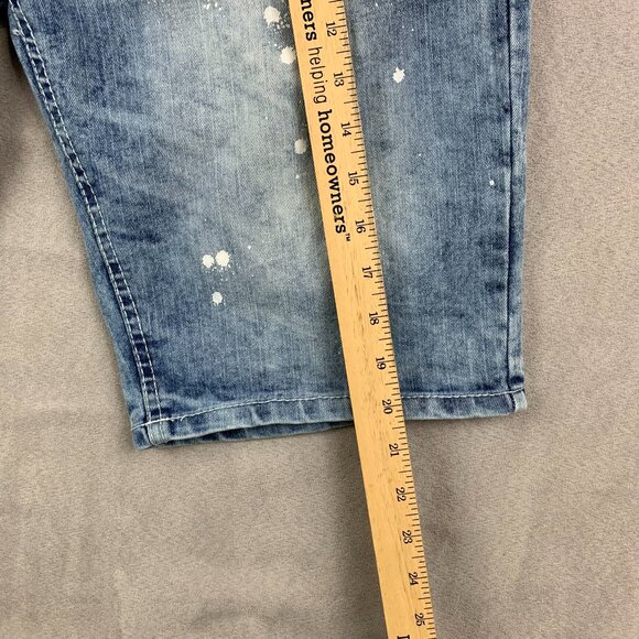 Southpole Mens Jean Shorts 32 Slim Blue Denim Paint Splatter Stretch Faded 11" - Picture 4 of 10